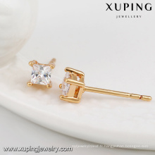 23594- Xuping Jewelry Fashion Boucles d&#39;oreilles en plaqué or 18 carats avec zircon carré